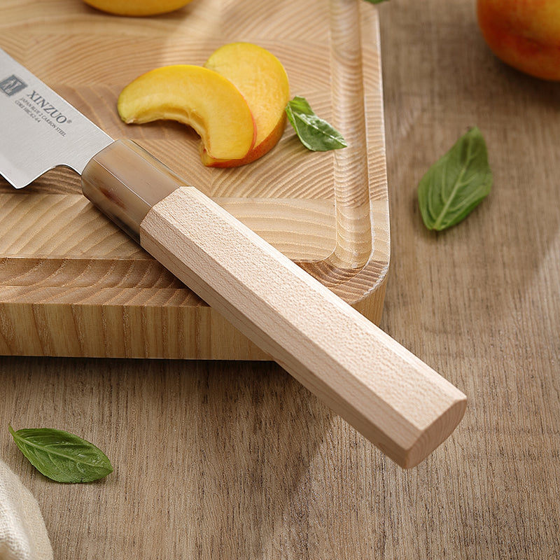 XINZUO 5.5 Inches Kitchen Utility Knife, Japanese Aogami #2 Steel, 62-64HRC, Ergonomic Octagonal Handle, Exquisite Gift-Ready Packaging