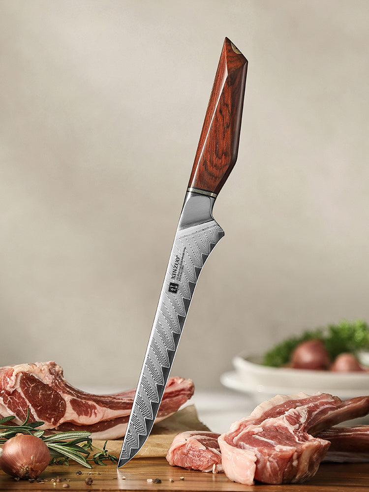 XINZUO Xing Series Ergonomic Rosewood Boning Knife –73 Layers Damascus Steel With 14Cr14MoVNb Core