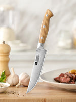 XINZUO Single Steak Knife - Triple-Layer Composited Steel with Olive Wood Handle, Razor Sharp & Ergonomic Design-PIN Series