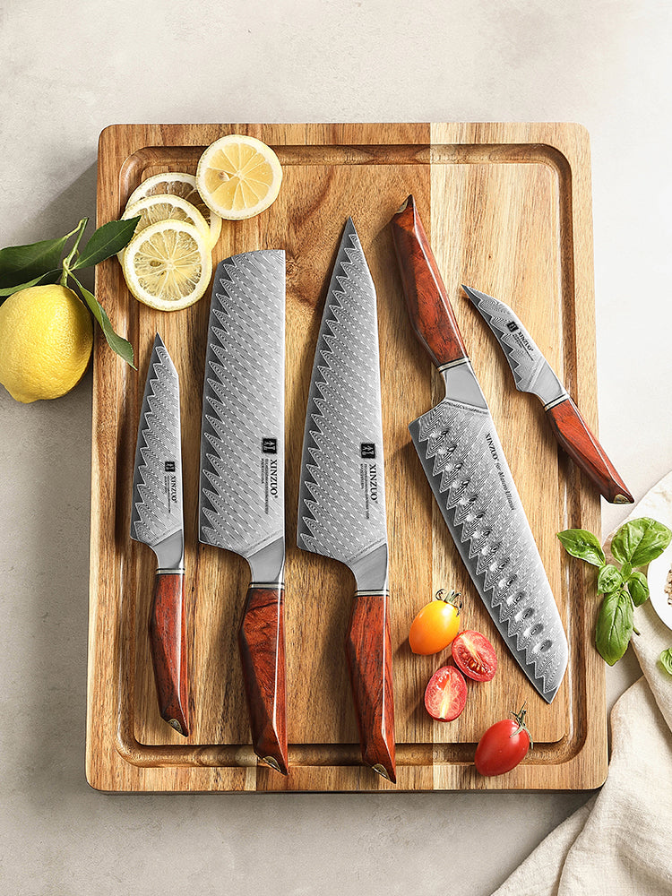 XINZUO Xing Series 73-Layer Powder Damascus Steel 5PCS Knife Set, For Chinese & Western Cooking