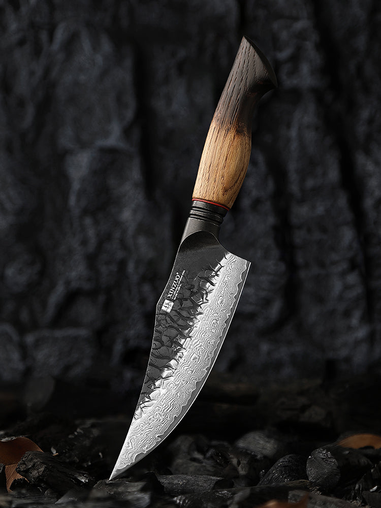 XINZUO 5.9 Inch Viking Knife 67 Layers Damascus Steel with Burnt Oak Handle – Norse-Inspired Tactical & Outdoor Utility Knife