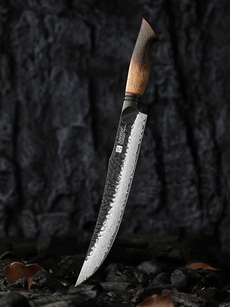 XINZUO 10 Inch Carving Knife 67 Layers Damascus Steel with Burnt Oak Handle - Precision Slicing Knife for Meat, Poultry & Roasts
