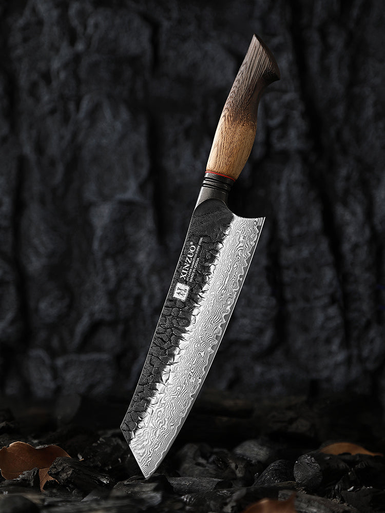 XINZUO 8.3 Inch Japanese Kiritsuke Knife, 67 Layers Damascus Steel with Burnt Oak Handle - Master Chef Multi-Purpose Blade for Precision Slicing & Chopping