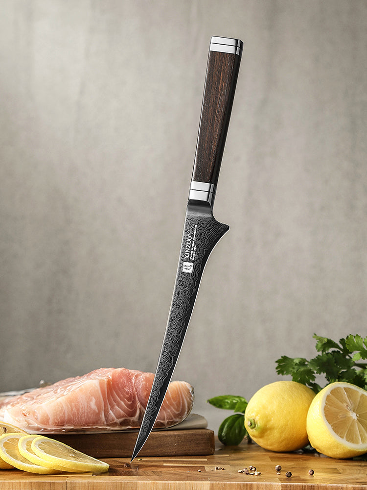 XINZUO Professional Fillet Knife, 67-layers Damascus Super Steel，Ergonomic Non-Slip Handle, Sharp Cutting Knife for Deboning Fish & Slicing Seafood