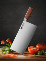 XINZUO Meat Cleaver Knife, 3 Layers Clad Steel with Red Wood Handle & Copper Rivets, 58~60HRC - FU Series