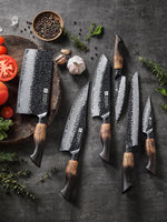 XINZUO 6-Piece Knife Set, 67 Layers Black Damascus Steel,Burnt Oak Handle MO-Series