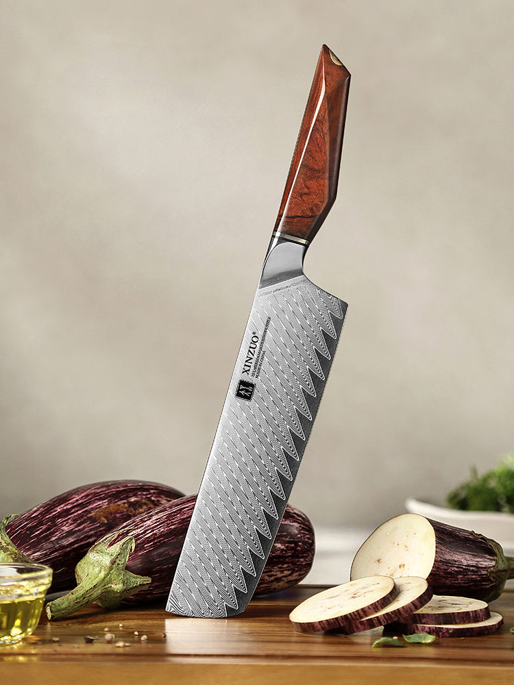 XINZUO Xing Series Professional 7.2”Nakiri Knife Damascus Steel Blade 14Cr14MoVNb Steel Core - Chopping Meat and Fruit