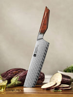 XINZUO Xing Series Professional 7.2”Nakiri Knife Damascus Steel Blade 14Cr14MoVNb Steel Core - Chopping Meat and Fruit