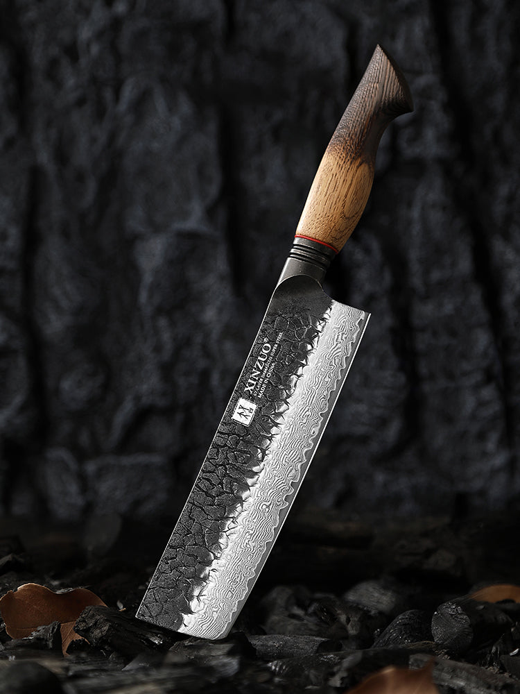 XINZUO 7 Inch Japanese Nakiri Knife, 67 Layers Damascus Steel with Burnt Oak Handle - Precision Vegetable Chef Knife for Professional & Home Use