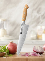 XINZUO Granton Edge Chef Knife - Triple-Layer Damascus Steel with Olive Wood Handle, Non-Stick & Razor Sharp-PIN Series