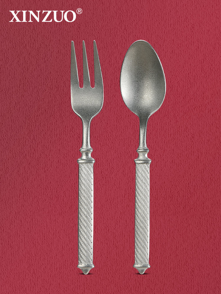 XINZUO One-Piece Forged Cutlery Premium 304 Stainless Steel Sturdy & Functional-Vintage Relief Pattern Handle