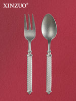 XINZUO One-Piece Forged Cutlery Premium 304 Stainless Steel Sturdy & Functional-Vintage Relief Pattern Handle