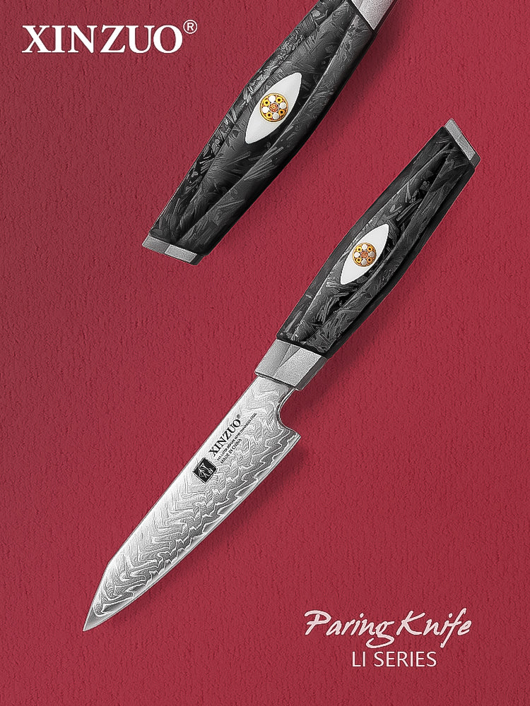 XINZUO 4.5 Inches Paring Knife M390 Damascus Chef Knife | 145 Layers Forged Blade & Carbon Fiber Handle