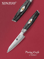 XINZUO 4.5 Inches Paring Knife M390 Damascus Chef Knife | 145 Layers Forged Blade & Carbon Fiber Handle