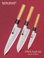 XINZUO 3PCS Kitchen Knife Set, Utility+Chef+Santoku Knife Combo, 67 Layers Damascus Steel Blade, 15°±1 Ultra Sharp Cutting Edge