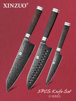 XINZUO Ji Series High Carbon Steel 3PCS Knife Set 67 Layers Damascus Steel Utility+Santoku+Bunka Knife,Kitchen Utensils