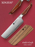 XINZUO Xing Series Professional 7.2”Nakiri Knife Damascus Steel Blade 14Cr14MoVNb Steel Core - Chopping Meat and Fruit