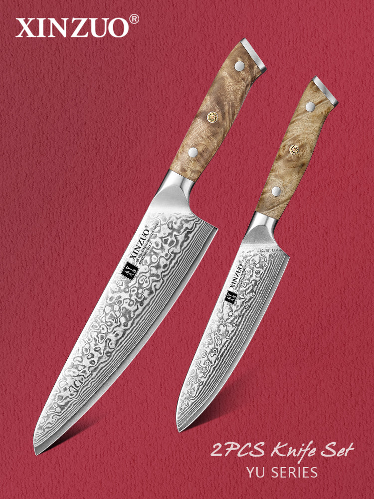 XINZUO Yu Series 2PCS Kitchen Knife Set 67-Layer Damascus Steel Ultra-Sharp 15° Edge,Meat and Vegetable Cutting