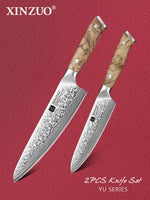 XINZUO Yu Series 2PCS Kitchen Knife Set 67-Layer Damascus Steel Ultra-Sharp 15° Edge,Meat and Vegetable Cutting