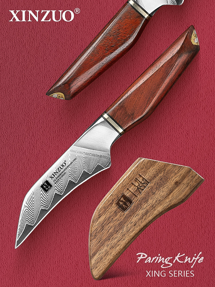 XINZUO Xing Series 3 Inches Paring Knife - 14Cr14MoVNb Steel Core With Wooden Sheath  Eco-Friendly Gift Package