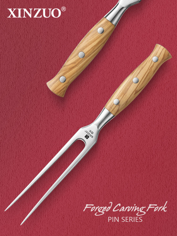 XINZUO XINZUO Forged Meat Fork, 430 Stainless Steel with Olive Wood Handle,One-piece Forged Large Meat Fork,