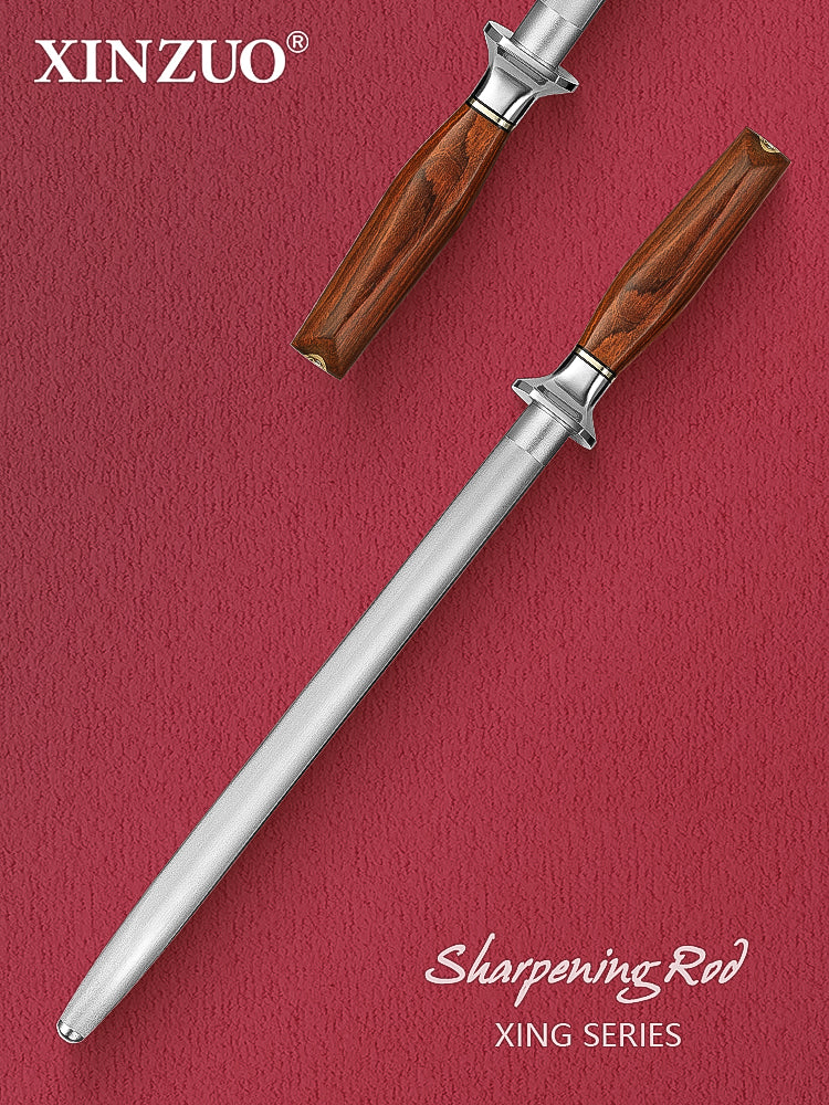 XINZUO Xing Series High-Carbon Steel Knife Sharpening Rod,Premium Solid Wood Handle - Eco-Friendly Gift Packaging