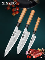 XINZUO 3PCS Kitchen Knife Set, Utility+Chef+Santoku Knife Combo, 67 Layers Damascus Steel Blade, 15°±1 Ultra Sharp Cutting Edge