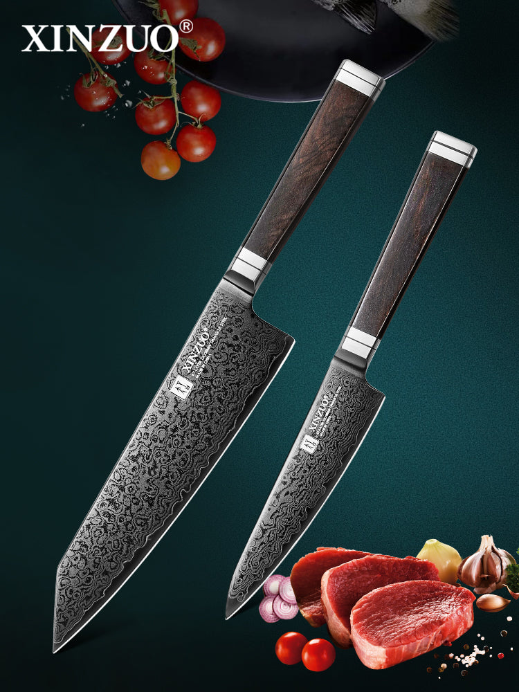 XINZUO Ji Series 2PCS Knife Set 67 Layers Damascus Super Steel 5.3”Utility Knife+8.3"Bunka Knife Hand-forged Kitchen Knife