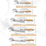 XINZUO 5PCS Kitchen Knife Set(Granton Chef, Santoku, Bread, Utility & Paring Knives) - Triple-Layer Composited Steel with Olive Wood Handle, Razor Sharp & Ergonomic Design-PIN Series