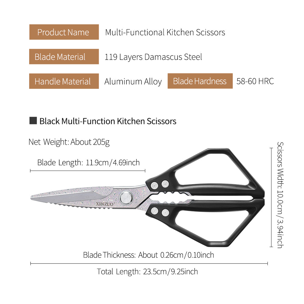 XINZUO Multi-Functional Kitchen Scissors 119 Layers Damascus Steel Iridescent Finish-Effort-saving Design