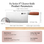 XINZUO Meat Cleaver Knife, 3 Layers Clad Steel with Red Wood Handle & Copper Rivets, 58~60HRC - FU Series