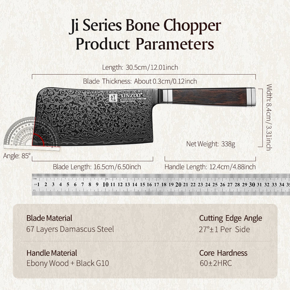 XINZUO Ji Series 67 Layers Damascus Steel Bone Chopper Knife 7Cr17MoV Steel Core Razor Sharp Kitchen Knife