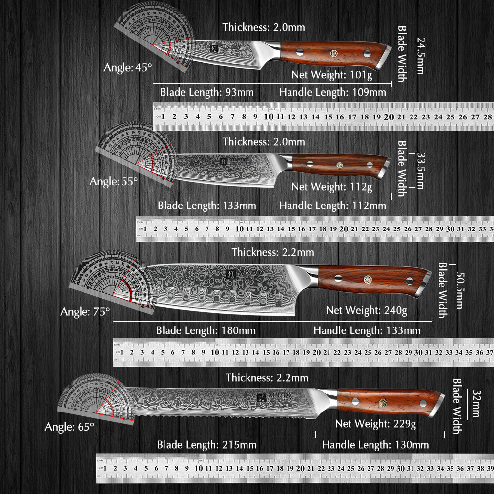 XINZUO 7-Piece Damascus Knife Collection — All-in-One Kitchen Cutlery Set for Meat, Veg, Fruit & Bread | 67-Layer Damascus Steel, Rosewood Handle, 60±2 HRC