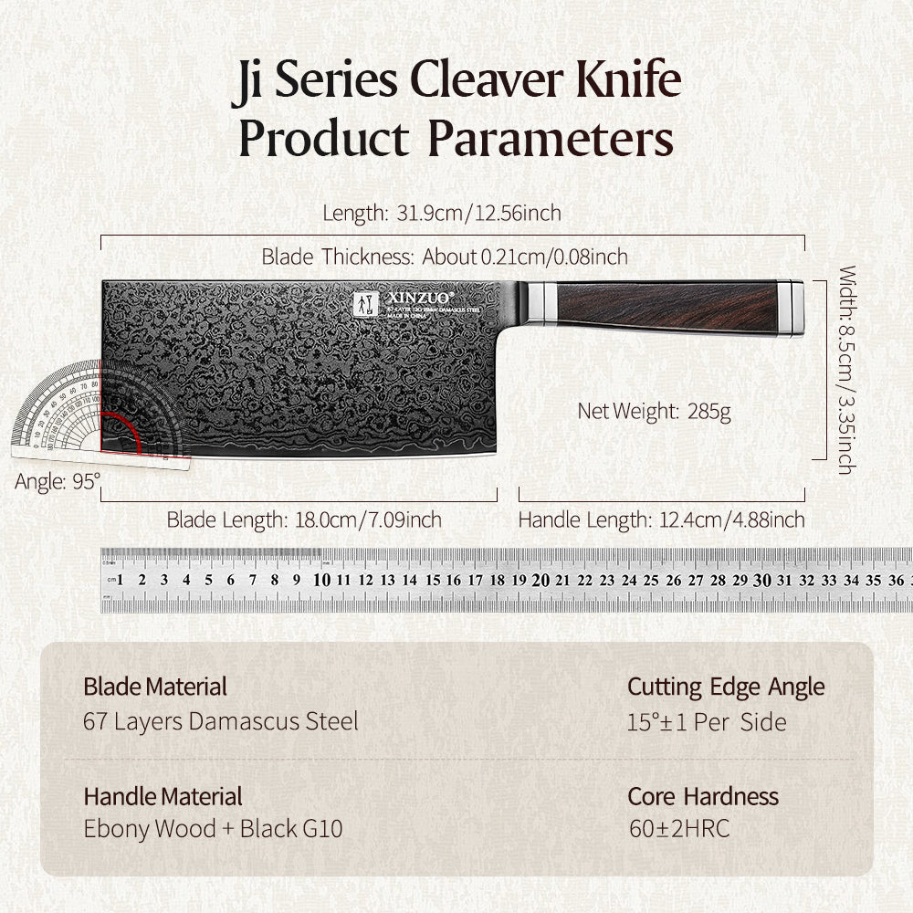 XINZUO Ji Series Chinese Cleaver Knife,7.1 Inches Kitchen Knife,High Hardness 60±2HRC,Cut Vegetable&Meat