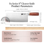 XINZUO 9 Inches Chinese Slicing Knife, 3 Layers Clad Steel with Red Wood Handle & Copper Rivets, 58~60HRC - FU Series