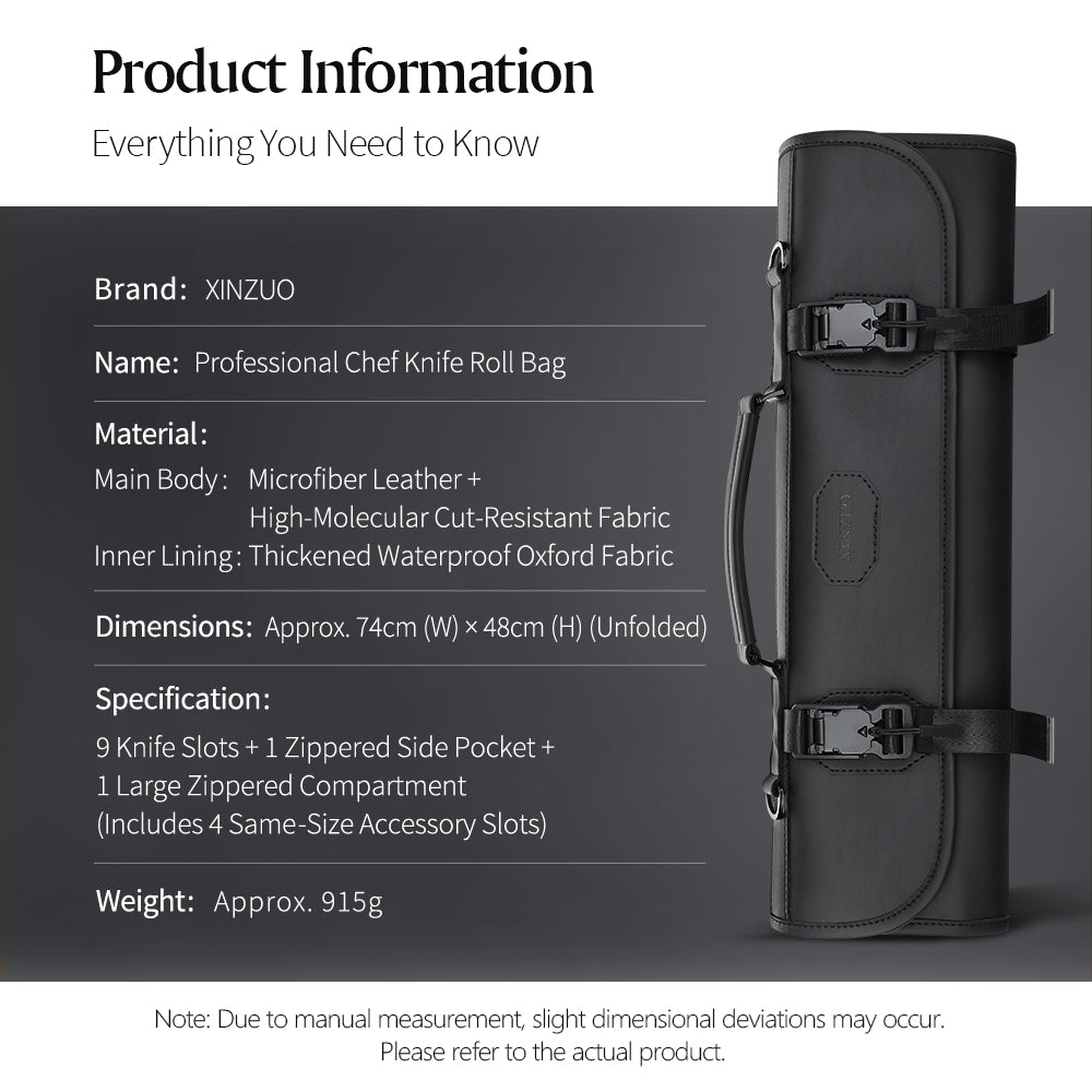 XINZUO Kitchen Knife Roll Bag, Microfiber Leather & Thickened Canvas Knife Storage Wrap with 8 Slots, Portable Wear-resistant Knife Carrier for Professional Chefs Camping Kitchen