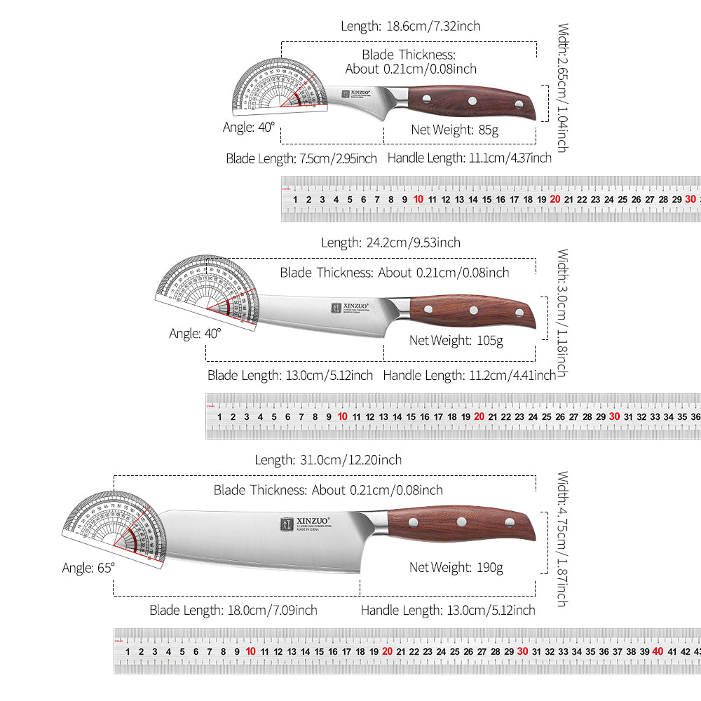 XINZUO Forged Kitchen Knife Set 7PCS Knife Set 440C Steel Core 3 Layers Composite Steel Hardness 60±1HRC