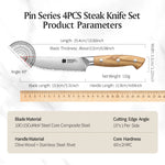 XINZUO 4PCS Steak Knife Set - Triple-Layer Composited Steel with Olive Wood Handle, Razor Sharp & Ergonomic Design-PIN Series