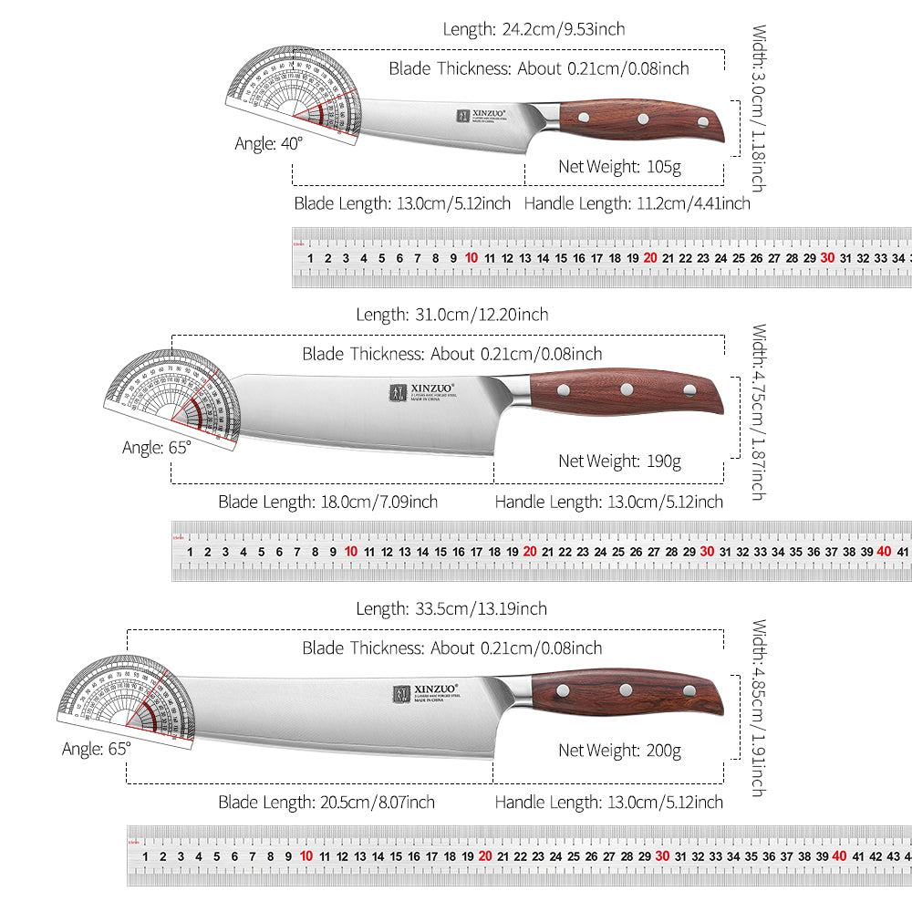 XINZUO Composite Steel 3PCS Kitchen Knife Set 440C Steel Core Ergonomic Handle Multifunctional Cooking Utensil