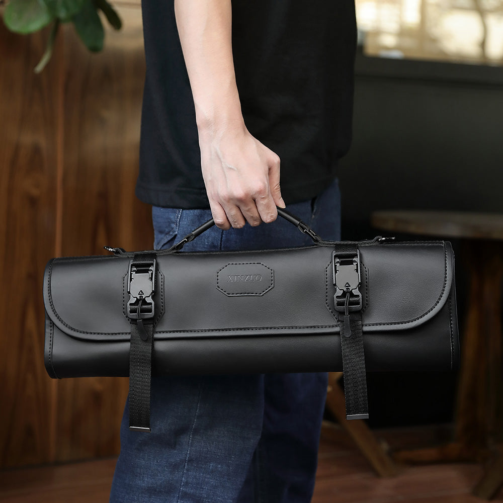 XINZUO Kitchen Knife Roll Bag, Microfiber Leather & Thickened Canvas Knife Storage Wrap with 8 Slots, Portable Wear-resistant Knife Carrier for Professional Chefs Camping Kitchen