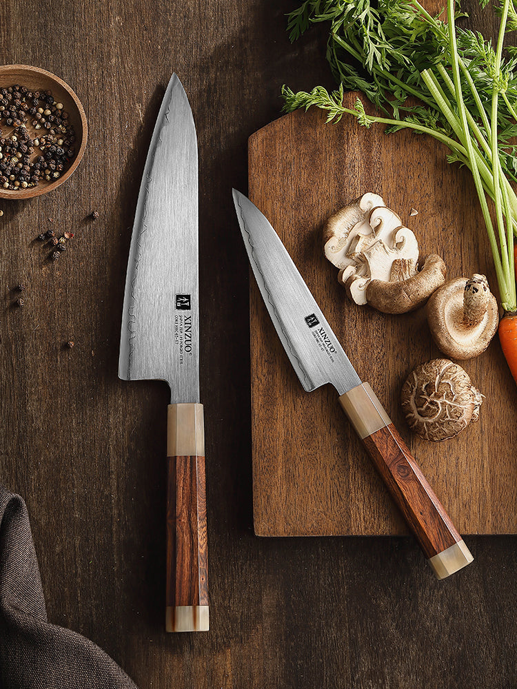 XINZUO 2-Piece Japanese Steel Knife Set — Chef & Utility Knives With ZDP189 Composite Steel | Desert Ironwood Handle