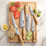 XINZUO 5PCS Kitchen Knife Set(Granton Chef, Santoku, Bread, Utility & Paring Knives) - Triple-Layer Composited Steel with Olive Wood Handle, Razor Sharp & Ergonomic Design-PIN Series