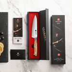XINZUO Kitchen Knife 5.2 Inches Utility Knife Classic Design Slice Premium Olive Wood Handle Shred or Dice