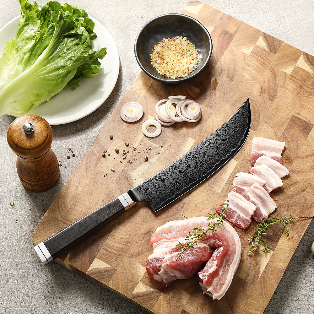 XINZUO Ji Series 7.5 Inches Viking Knife 67 Layers Damascus Steel 60±2HRC Hardness，Ebony Wood Handle