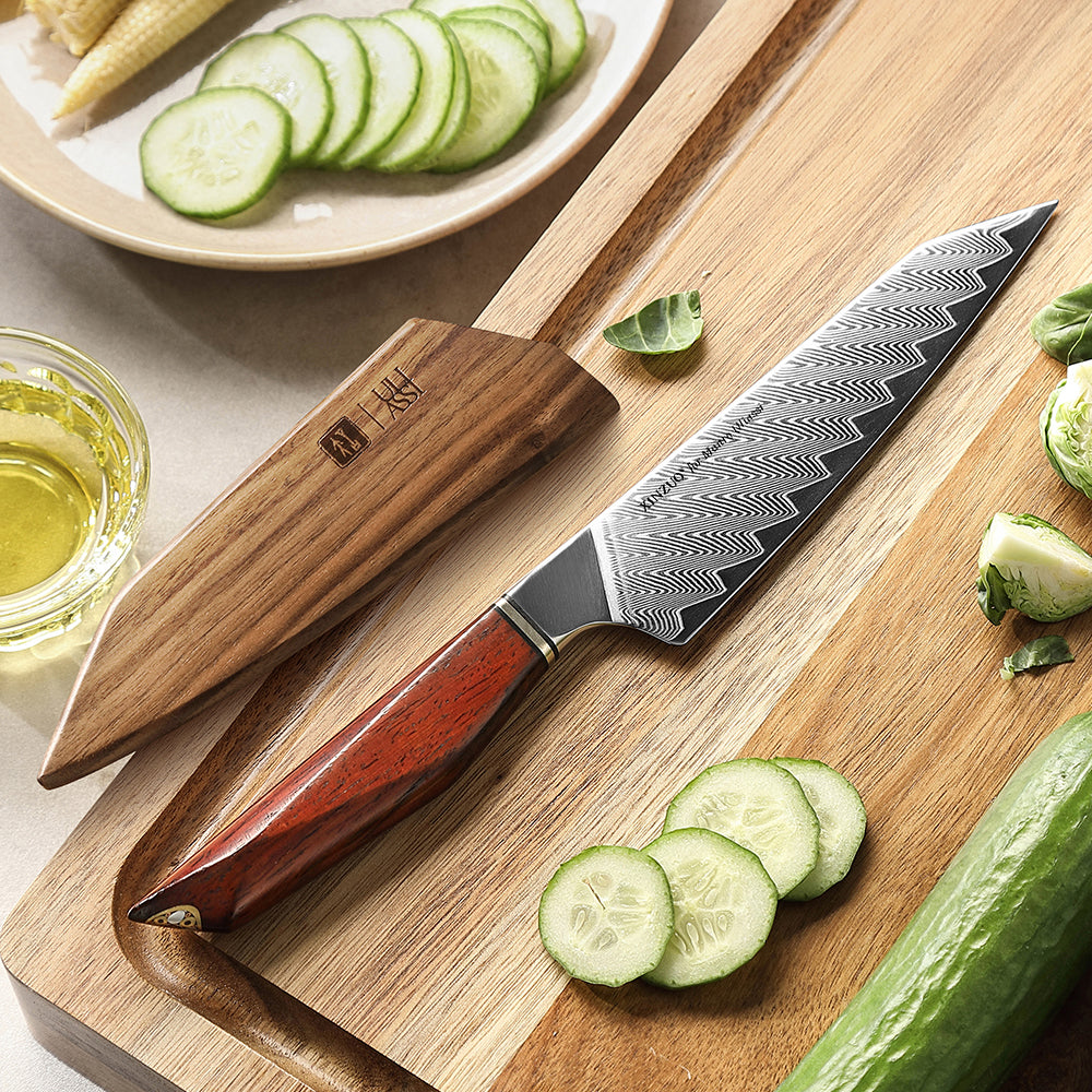 XINZUO Xing Series Hand-forged 5.1 Inches Utility Knife 73-Layer Pattern Damascus Steel - Ultra-Sharp Multi-Purpose Cooking Knife