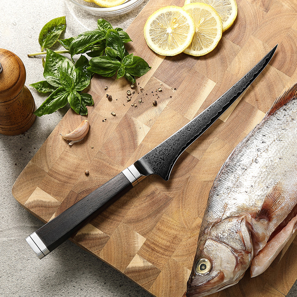 XINZUO Professional Fillet Knife, 67-layers Damascus Super Steel，Ergonomic Non-Slip Handle, Sharp Cutting Knife for Deboning Fish & Slicing Seafood