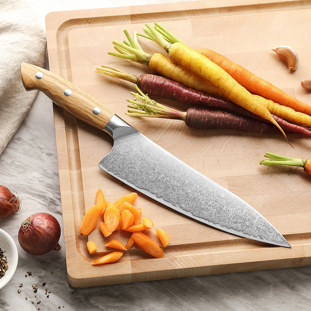 XINZUO Professional Chef Knife - Triple-Layer Composited Steel with Olive Wood Handle, Razor Sharp & Ergonomic Design-PIN Series