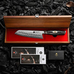 XINZUO 145 Layers Damascus Santoku Knife, Ergonomic Handle, Acacia Wooden Gift Box