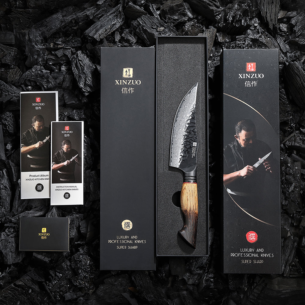 XINZUO 5.9 Inch Viking Knife 67 Layers Damascus Steel with Burnt Oak Handle – Norse-Inspired Tactical & Outdoor Utility Knife