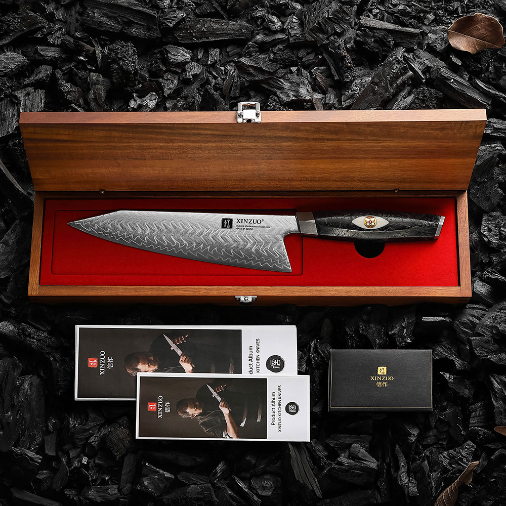 XINZUO Professional Chef Knife - Böhler M390 Powder Core, Water Wave Damascus Pattern, Comfort Grip Handle for Home & Restaurant Use